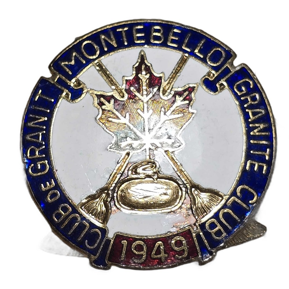1949 Montebello Granite Club de Granit Curling Enamel Lapel Vest Hat Pin E16